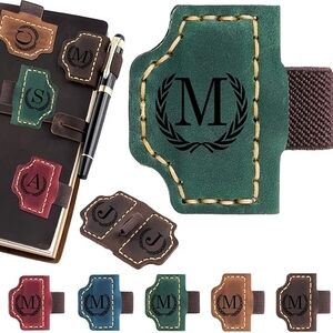 Monogram Leather bookmark And Pen Loop Holder - Green (M)